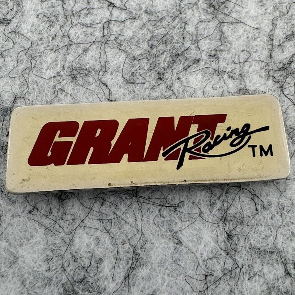Grant Racing S.R.E. Silver Tone Rectangle Lapel Hat Tie Pin Badge Driving Cars